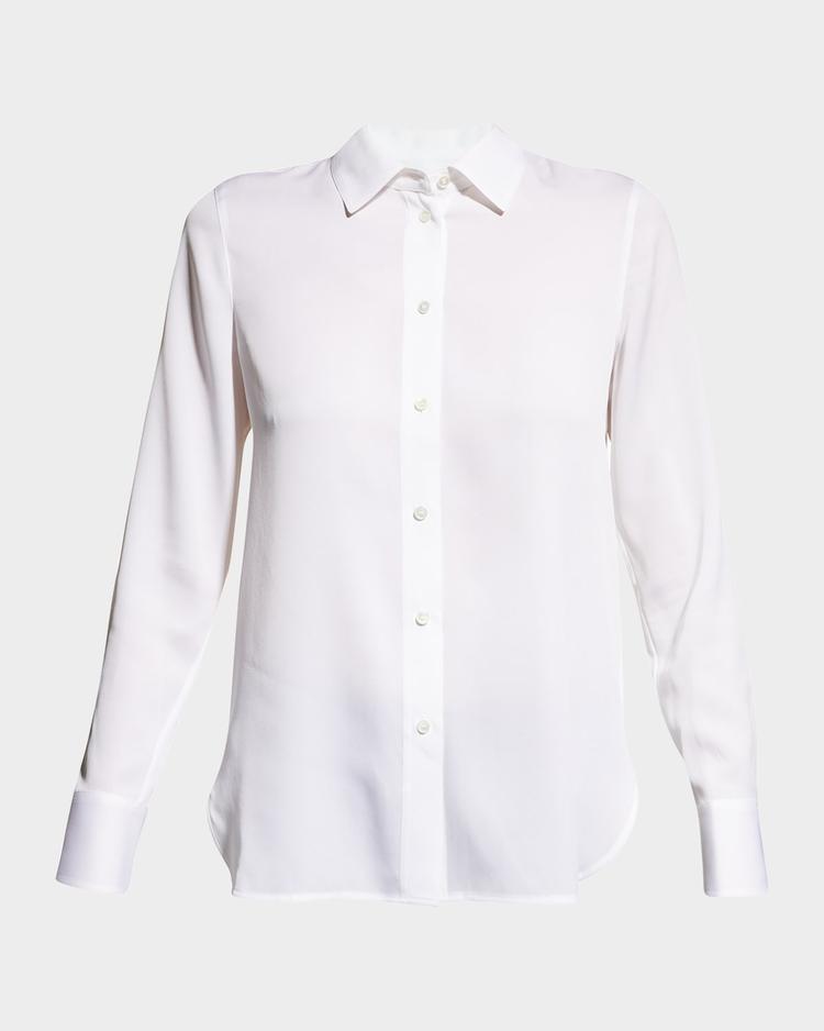 slim-fit long-sleeve stretch-silk blouse