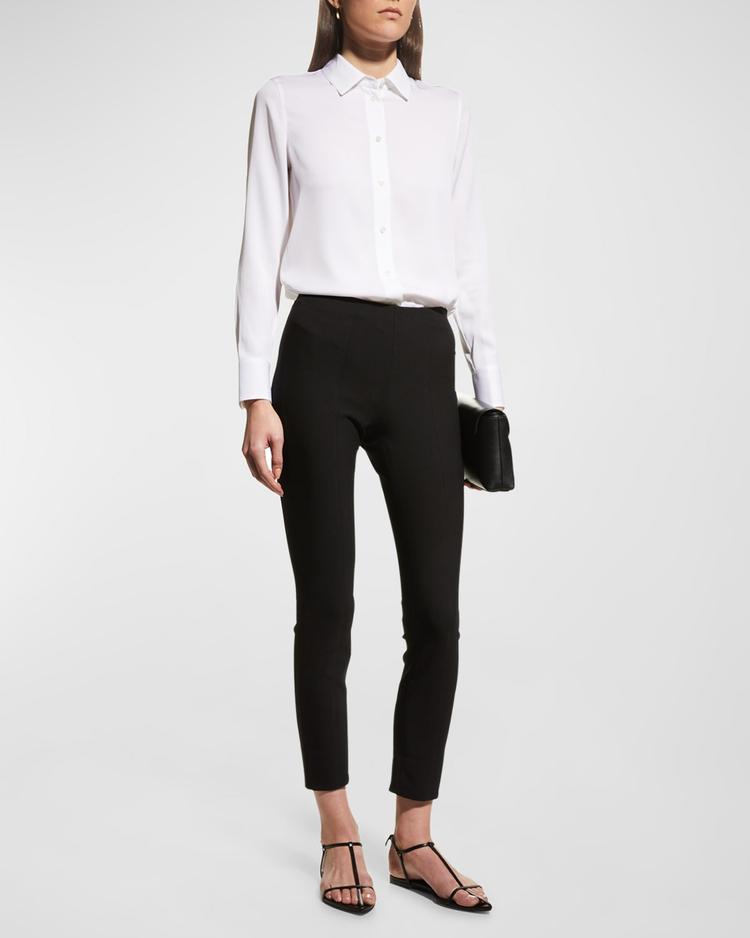 slim-fit long-sleeve stretch-silk blouse