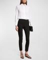 slim-fit long-sleeve stretch-silk blouse