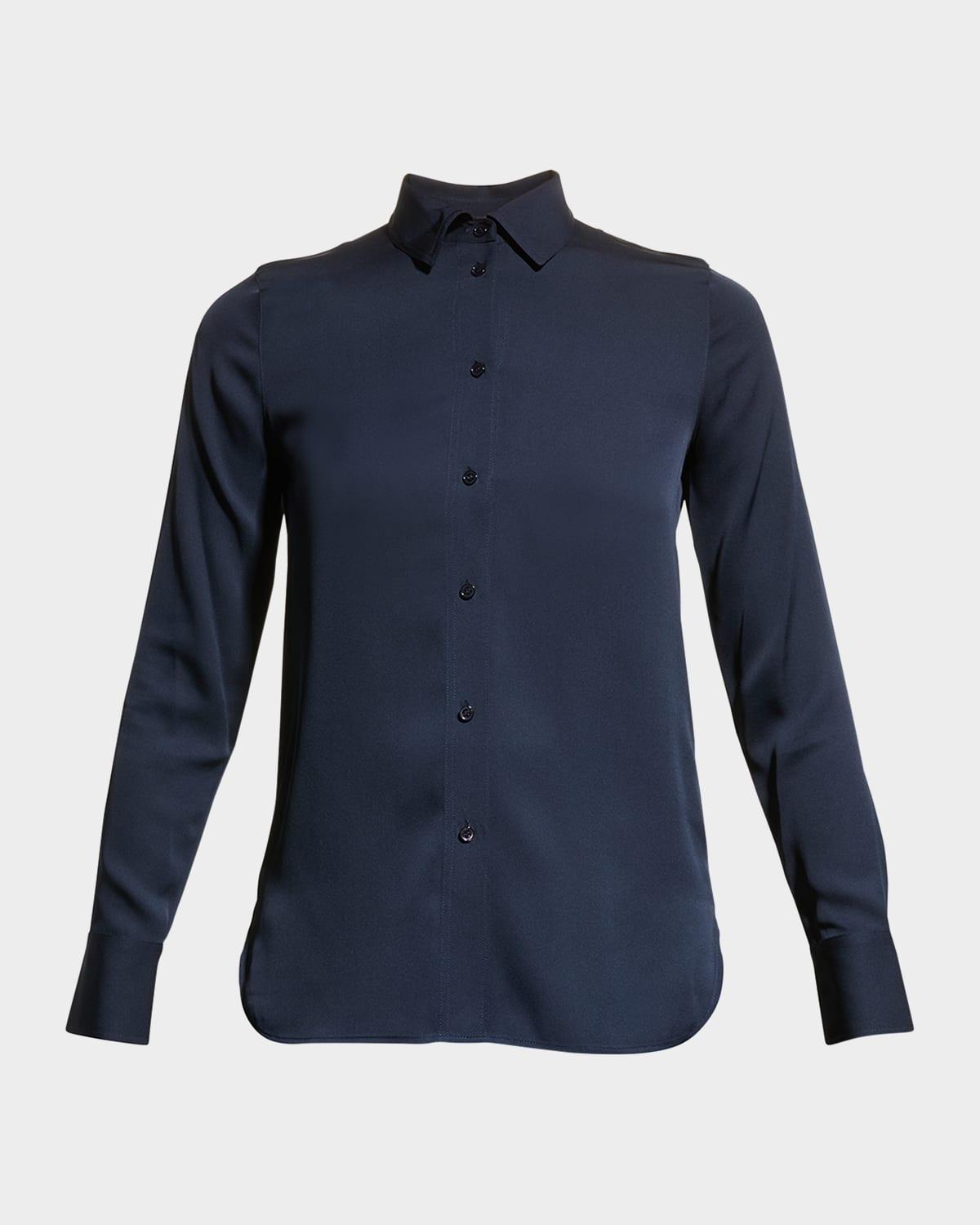 slim-fit long-sleeve stretch-silk blouse