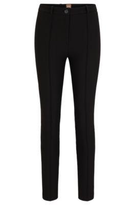 slim-fit pants in stretch fabric with pintuck pleats- black women's formal pants