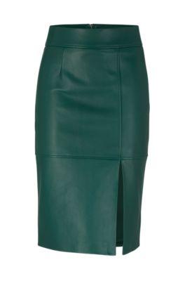 slim-fit pencil skirt in grained leather- light green women's skirts