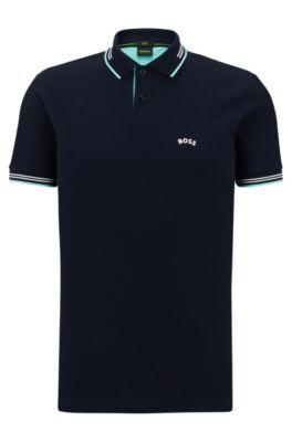 slim-fit polo shirt in stretch piqu- dark blue men's polo shirts