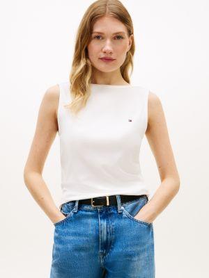 slim fit rib-knit boatneck tank top