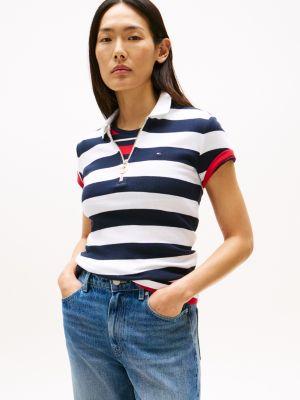 slim fit rugby stripe zip polo