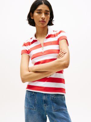 slim fit rugby stripe zip polo