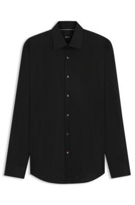 slim-fit shirt in easy-iron cotton poplin- black men's shirts