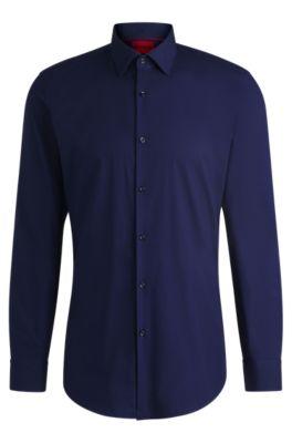slim-fit shirt in easy-iron cotton poplin- dark blue men's shirts