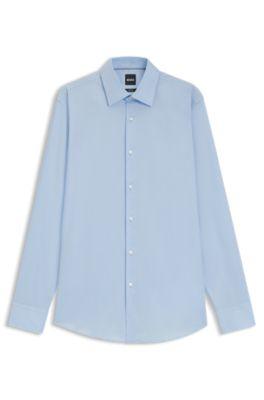 slim-fit shirt in easy-iron cotton poplin- light blue men's shirts