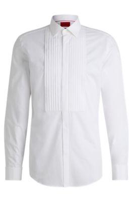 slim-fit shirt in easy-iron cotton poplin- white men's evening shirts