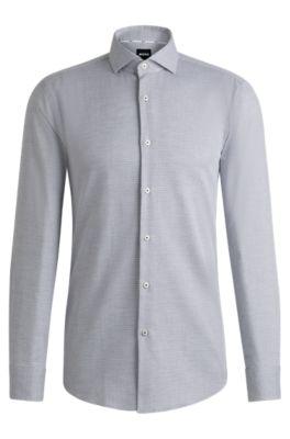 slim-fit shirt in easy-iron stretch cotton- dark blue men's shirts