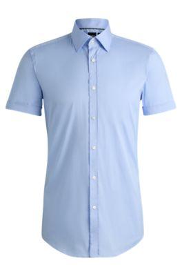 slim-fit shirt in easy-iron stretch poplin- light blue men's shirts