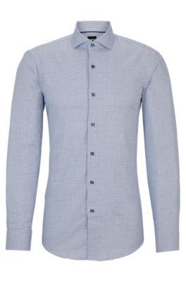 slim-fit shirt in easy-iron structured stretch cotton- light blue men's shirts