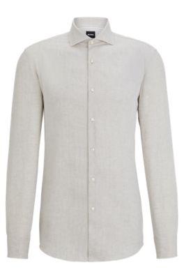 slim-fit shirt in linen with spread collar- khaki men's shirts