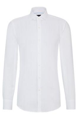 slim-fit shirt in linen with spread collar- white men's shirts