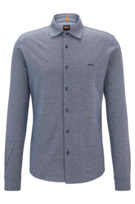 slim-fit shirt in melange cotton piqu- light blue men's casual shirts