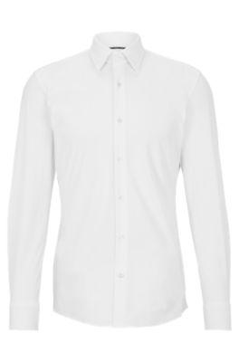 slim-fit shirt in performance-stretch jersey- white men's shirts