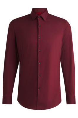 slim-fit shirt in poplin- dark pink men's shirts