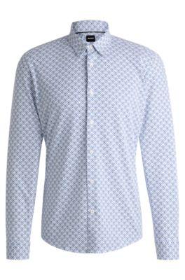 slim-fit shirt in printed jersey- blue men's casual shirts