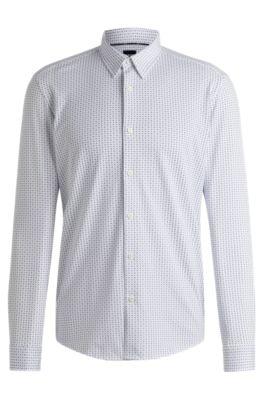 slim-fit shirt in printed jersey- light blue men's casual shirts