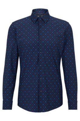 slim-fit shirt in printed performance-stretch fabric- blue men's shirts