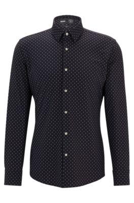 slim-fit shirt in printed performance-stretch material- black men's shirts