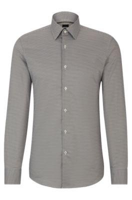 slim-fit shirt in printed twill- dark green men's shirts