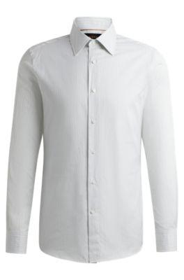 slim-fit shirt in striped cotton- light green men's shirts