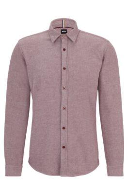 slim-fit shirt in washed cotton twill- dark red men's casual shirts