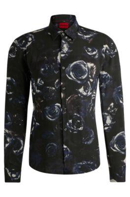 slim-fit shirt with kent collar in seasonal print- patterned men's shirts