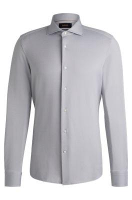 slim-fit shirt with spread collar- light grey men's shirts