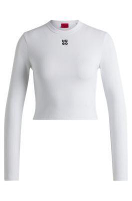 slim-fit top with stacked logo- white women's casual tops