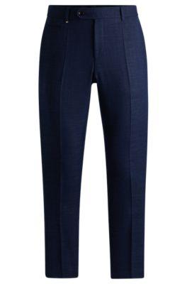 slim-fit trousers in melange stretch cloth- dark blue men's business pants