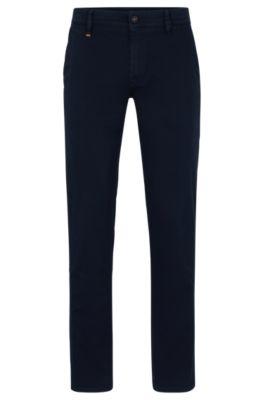 slim-fit trousers in stretch-cotton satin- dark blue men's casual pants