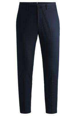 slim-fit trousers in stretch cotton with silk- dark blue men's business pants