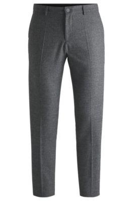 slim-fit trousers in stretch flannel- silver men's casual pants