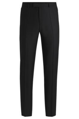 slim-fit trousers in virgin wool with stretch- black men's business pants