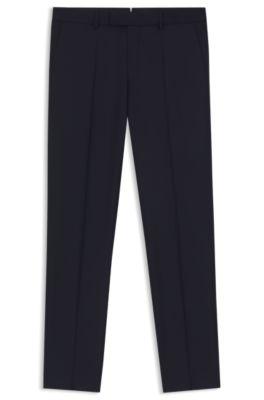 slim-fit trousers in virgin wool with stretch- dark blue men's business pants