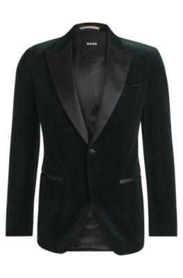 slim-fit tuxedo jacket in pure-cotton velvet- light green men's sport coats