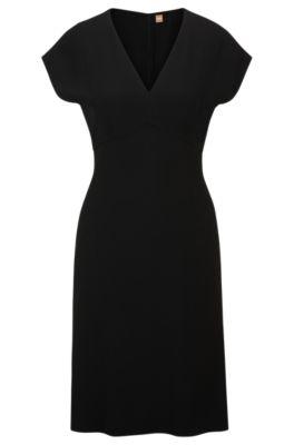 slim-fit v-neck dress with cap sleeves- black women's business dresses