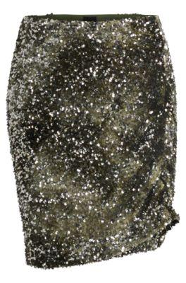 slim-fit velour mini skirt with gathered details- dark green women's mini skirts