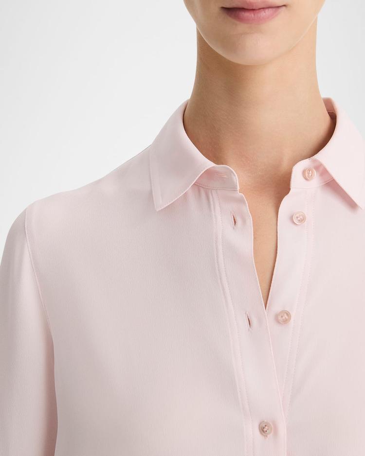 slim-fitted stretch silk button-front blouse