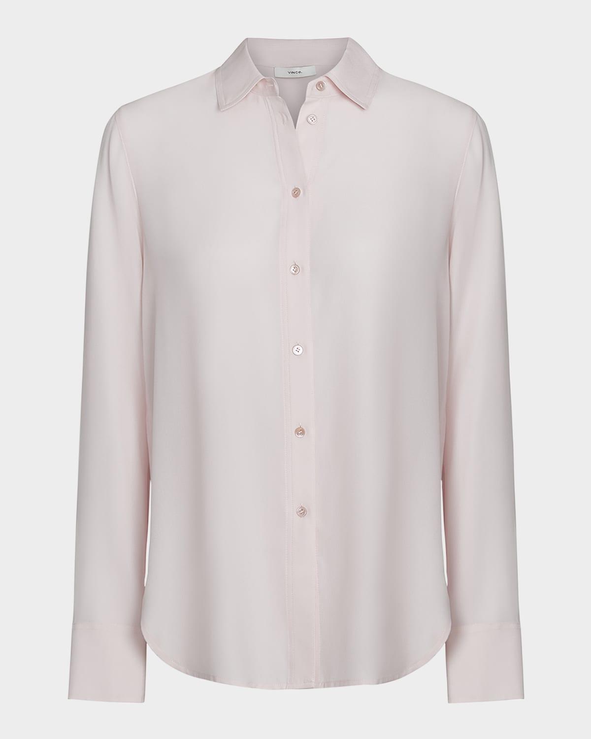 slim-fitted stretch silk button-front blouse