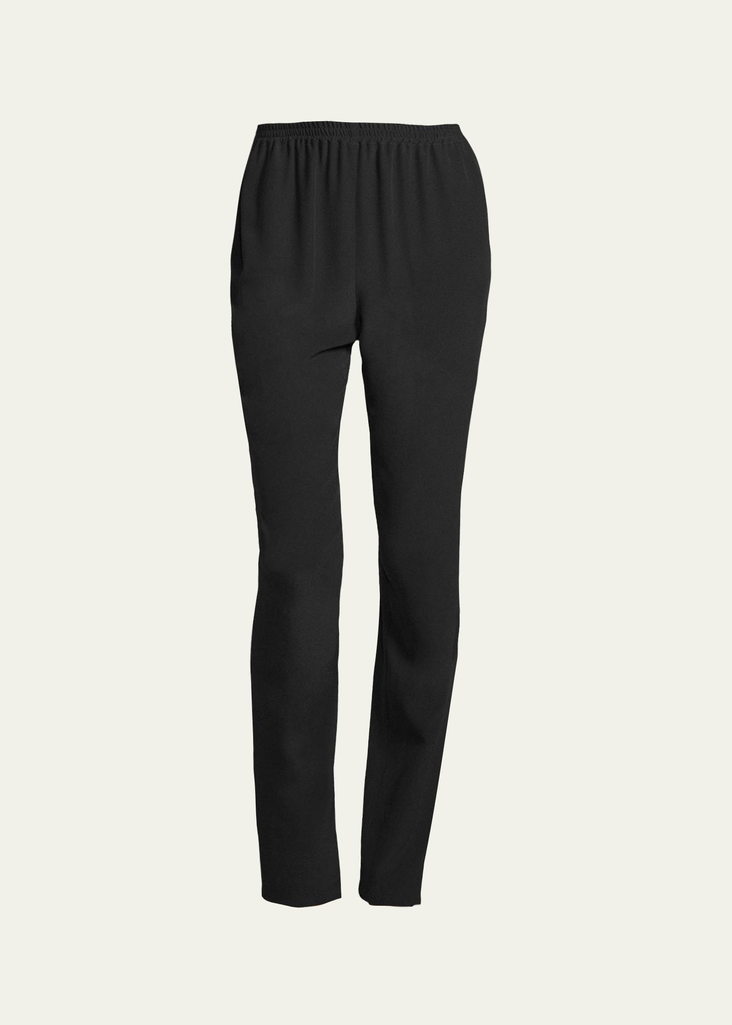 slim-leg silk trousers, black