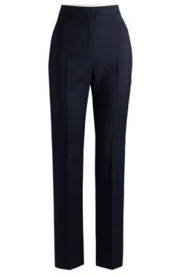 slim-leg trousers- dark blue women's formal pants