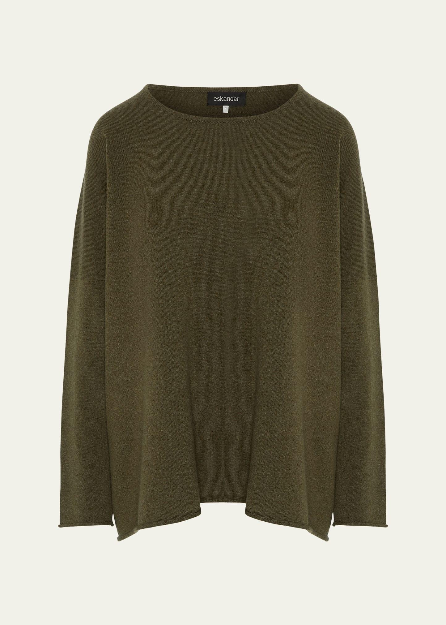 slim-sleeve raw-edge bateau-neck sweater (mid plus length)
