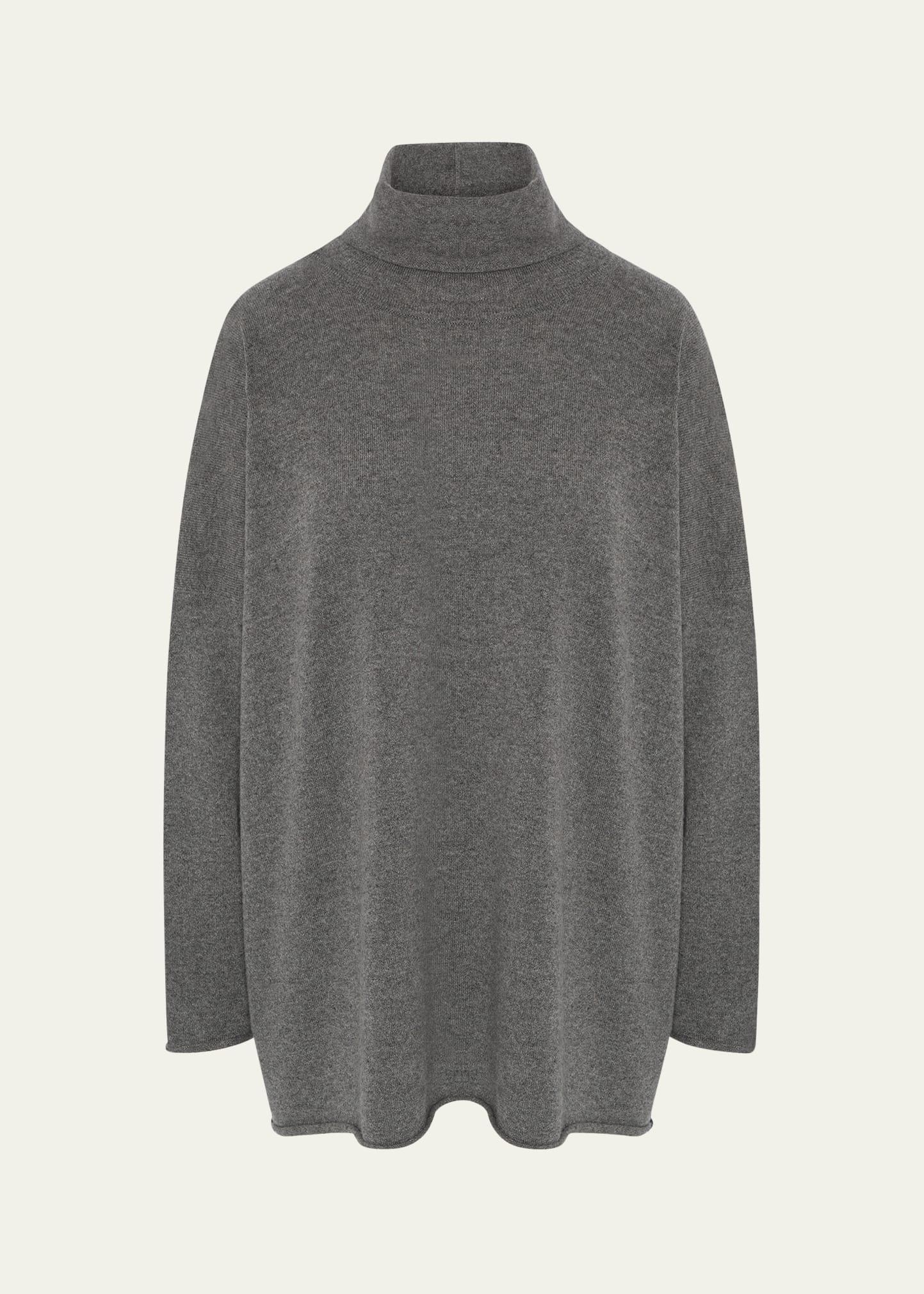 slim-sleeve raw edge scrunch-neck sweater (mid plus length)