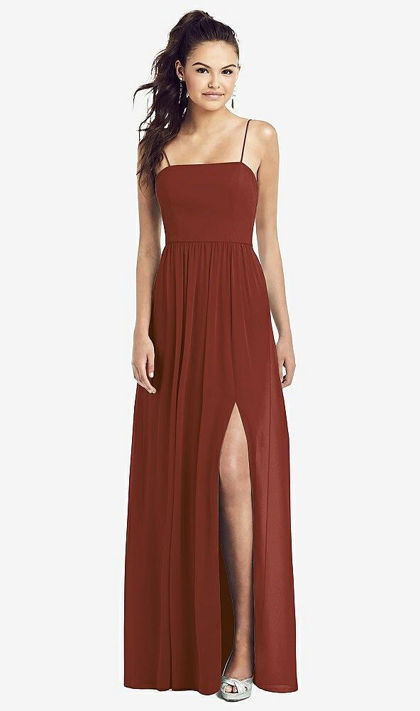 slim spaghetti strap chiffon dress with front slit