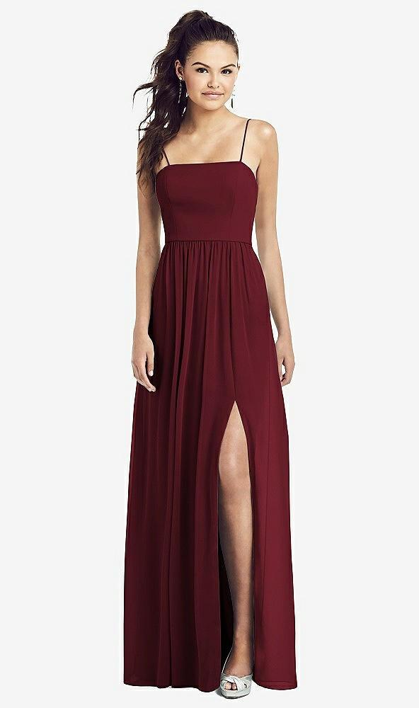 slim spaghetti strap chiffon dress with front slit