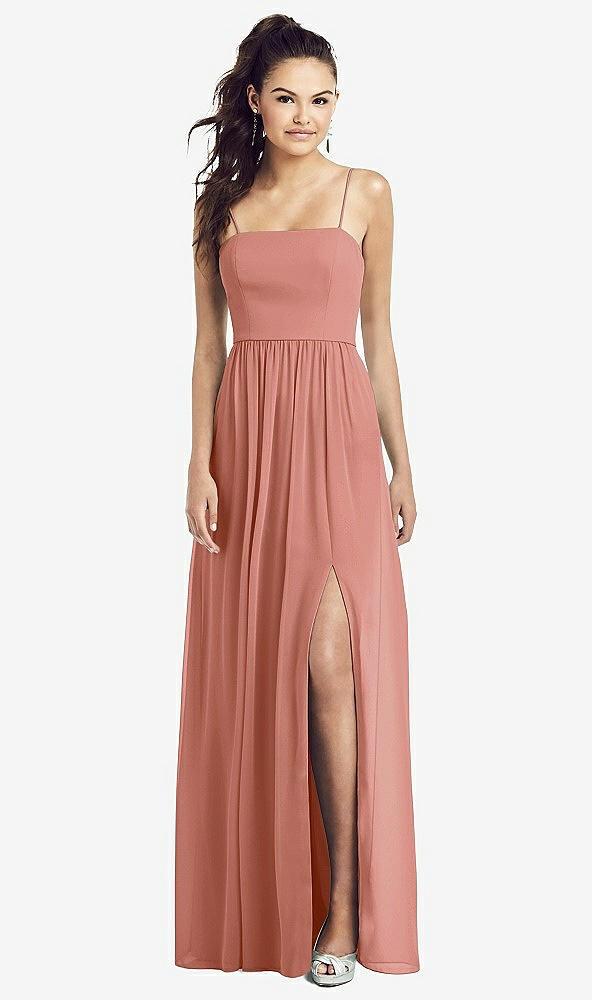slim spaghetti strap chiffon dress with front slit